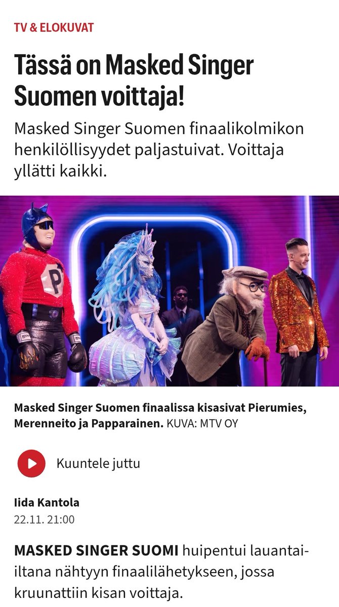 #MaskedSingerSuomi n katselemisen tulisi itsessään olla riittävä peruste huostaanotolle, vajaavaltaiseksi julistamiselle sekä eutanasialle.
