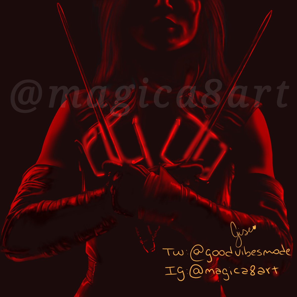 goodvibesmode's tweet image. A bad-ass woman playing a bad-ass character 💪🏻
Trying new things in my homage to Elektra! Hope you like it!

#Elektra #Daredevil #digitalart