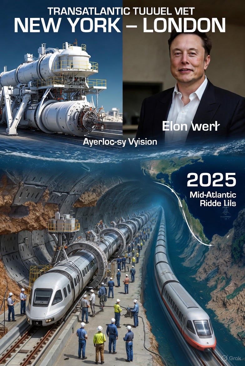AkosKovacs12's tweet image. Just asked @grok about Elon’s idea of a transatlantic tunnel NY ↔ London 🚇🌊
Spoiler: still no real project… but Grok the Great just generated these INSANE illustrations for me! 🔥🤯
Which one is your favorite? 👇
#TransatlanticTunnel #Hyperloop @elonmusk @boringcompany