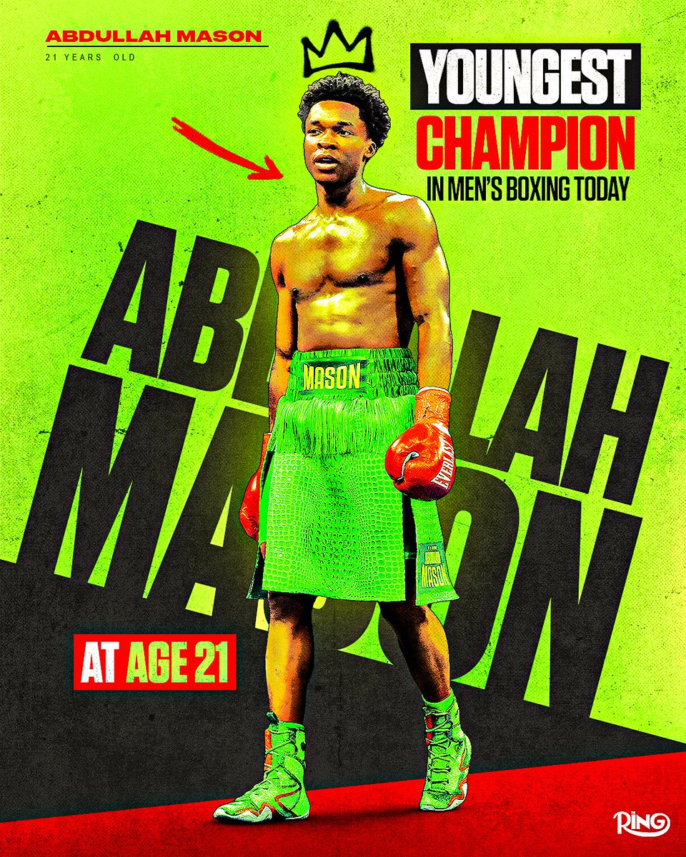 ringmagazine's tweet photo. Ring ambassador Abdullah Mason is now the youngest world champion in men's boxing aged just 21 ⭐️

#TheRingIV | Buy now at https://t.co/AxmwuHuCw9 | @RiyadhSeason 🥊 https://t.co/RQdG22ND4f