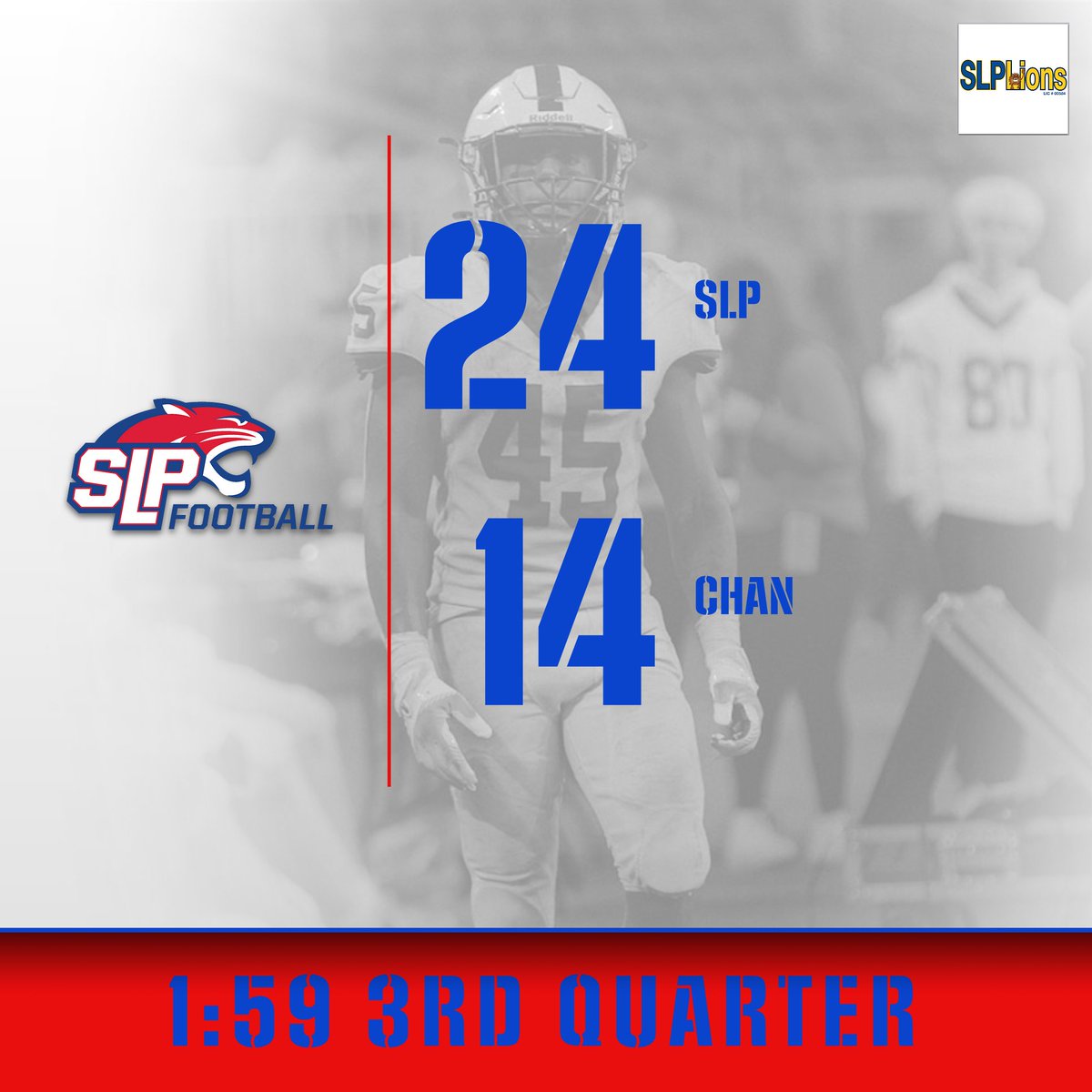 SLPPantherFB's tweet image. 🏈 SLP leads Chan 24-14 with 1:59 left in the 3rd Quarter after the FG by Wolde! Let’s go, SLP! 💪 #PantherPride