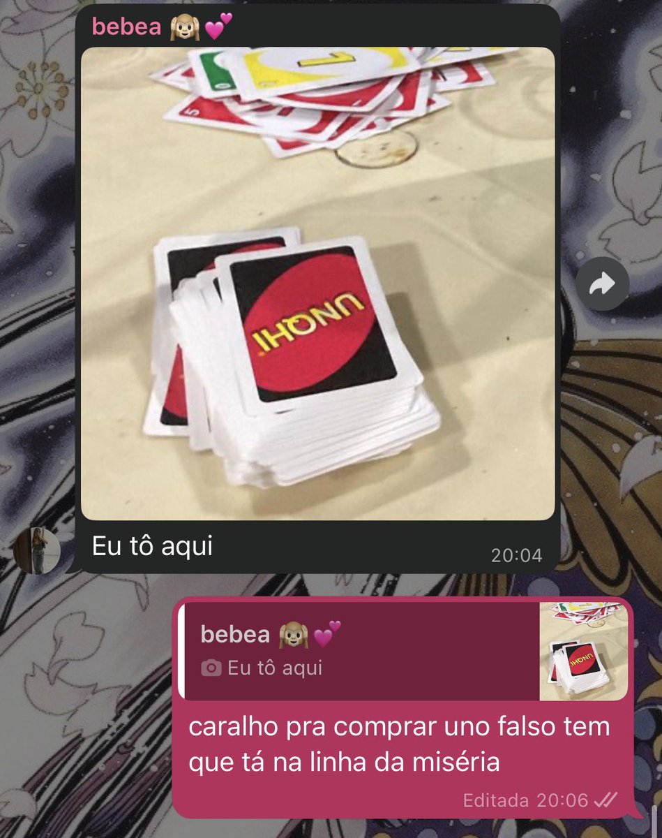 himebruna's tweet image. a menina tá jogando UNQHI invés de uno vsf tá na linha da miséria não é da pobreza não