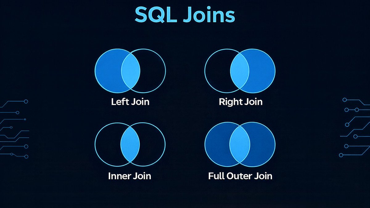 SQL_feed's tweet image. SQL Joins Explained (Visual Guide)

Understanding joins is essential for working with relational databases:

Left Join → All rows from the left table + matches from the right
Right Join → All rows from the right table + matches from the left
Inner Join → Only matching rows…