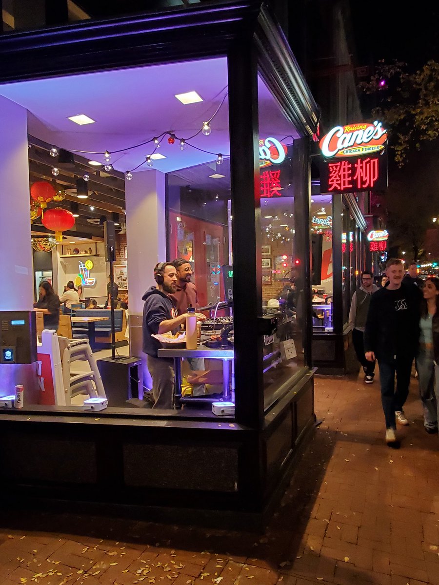 .<a href="/raisingcanes/">Raising Cane's</a> in Washington DC's Chinatown neighborhood has a DJ. Who knew?