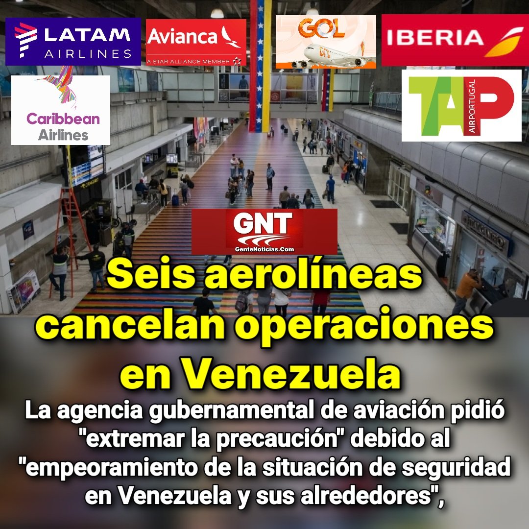 #Atención| Seis aerolíneas cancelan operaciones en Venezuela 

Autoridad aérea de Estados Unidos advierte sobre "empeoramiento de la situación de seguridad" en la zona del caribe.
Más: GenteNoticias.com 

#Venezuela #aerolíneas #maiquetia #caracas #maduro