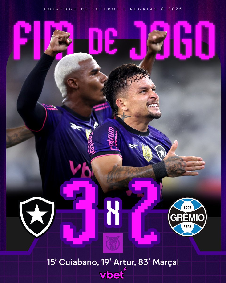 VITÓÓÓÓÓRIAAAAAAAAA DO GLORIOOOOOOSO! ⭐️

EM MODO ARCADE E TRAJADO DE VKIT, FOGÃO SUPERA O GRÊMIO POR 3 A 2! CUIABANO, ARTUR E MARÇAL BALANÇARAM AS REDES PARA O BOTAFOGO! SABADAÇOOO! 🔥💪🏾 #AURA90 #VAMOSBOTAFOGO
