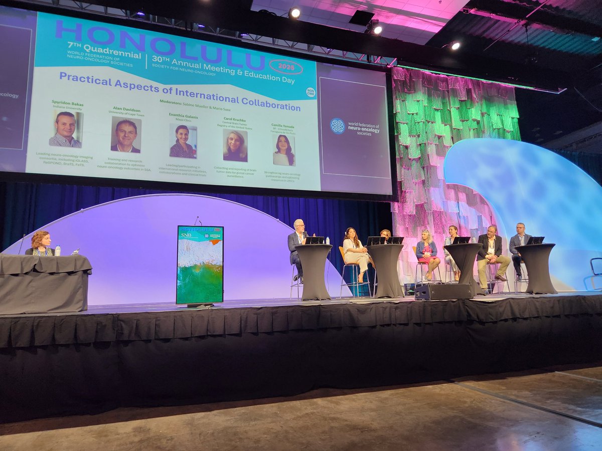 NeuroOnc's tweet image. Practical Aspects of International Collaboration Panel Discussion and Q&amp;amp;A with panelists Spyridon Bakas, Alan Davidson, Evanthia Galanis, Carol Kruchko, and Camilla Yamada. #SNO2025 #WFNOS #ScientificMeeting