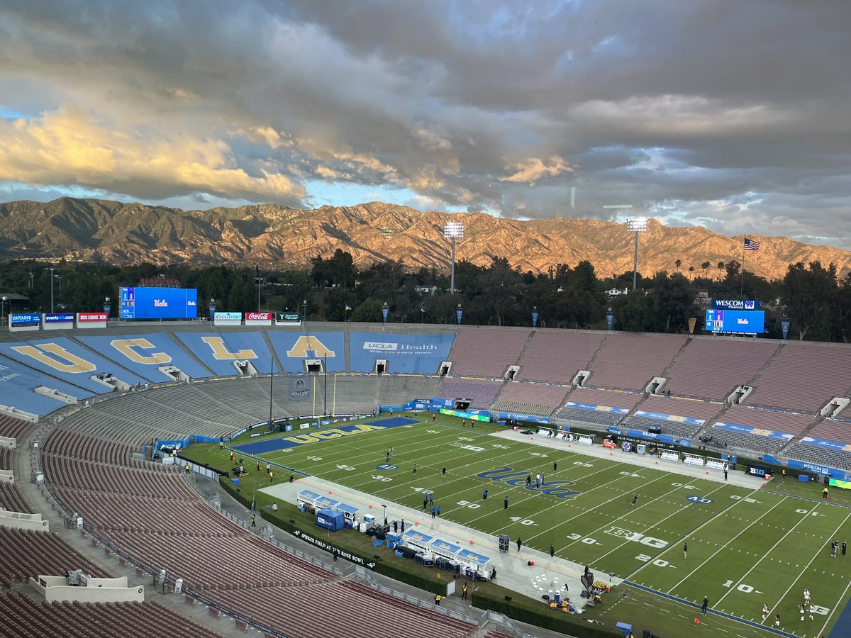 Sun setting on the Rose Bowl.