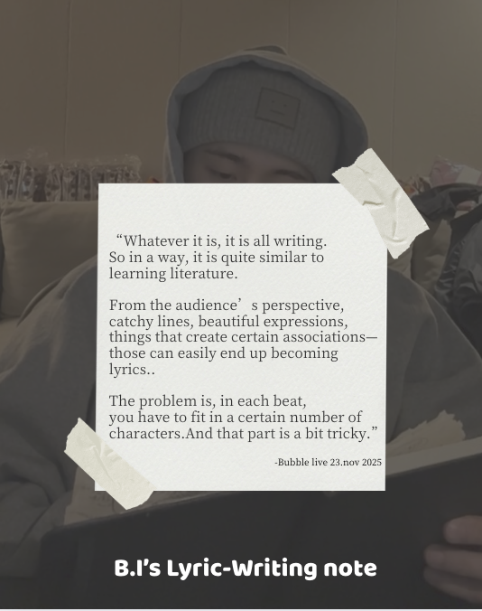 For Hanbin, creating music is a process of constantly absorbing, learning, understanding, and letting everything seep into every part of his life.

#hanbin #비아이