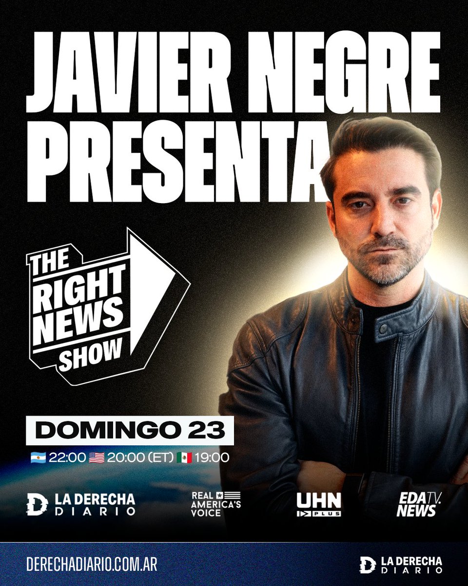 🚨🌎 | SE VIENEN LÁGRIMAS DE ZURDOS: El director de La Derecha Diario, Javier Negre, presenta su nuevo programa <a href="/RightNewsShow/">The Right News Show</a> desde los estudios de Real America's Voice en Washington DC.

Este domingo 23 a las 22:00 (🇦🇷): ¡NO TE LO PIERDAS!