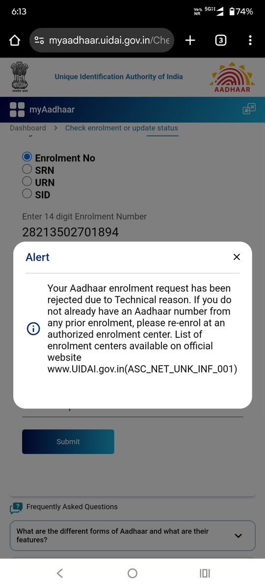 KVitthalPatil's tweet image. @UIDAI @ceo_uidai ⚠️ 4 complaints filed, yet my newborn’s Aadhaar is still not generated.
Every time: “Technical Reason” but no clear explanation.

This is total system failure.
👉 UIDAI must fix this immediately.

#Aadhaar #UIDAI #SystemFailure #Accountability #PublicGrievance