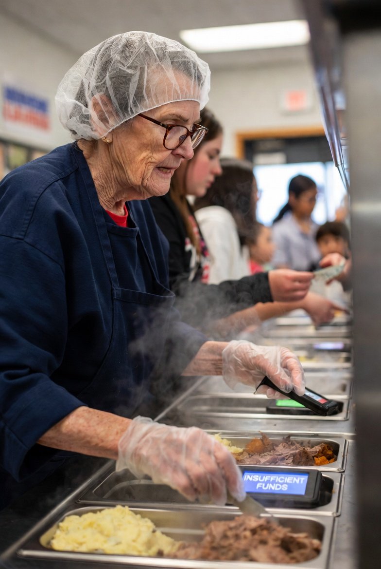 fopminui's tweet image. &quot;My name&apos;s Evelyn. I&apos;m 68. I work the lunch line at Jefferson Middle School. Been serving mashed potatoes and mystery meat for 11 years. Hair net, plastic gloves, steam in my face. Kids swipe their cards, grab their trays, barely look at me.
But I see their screens.

The little…