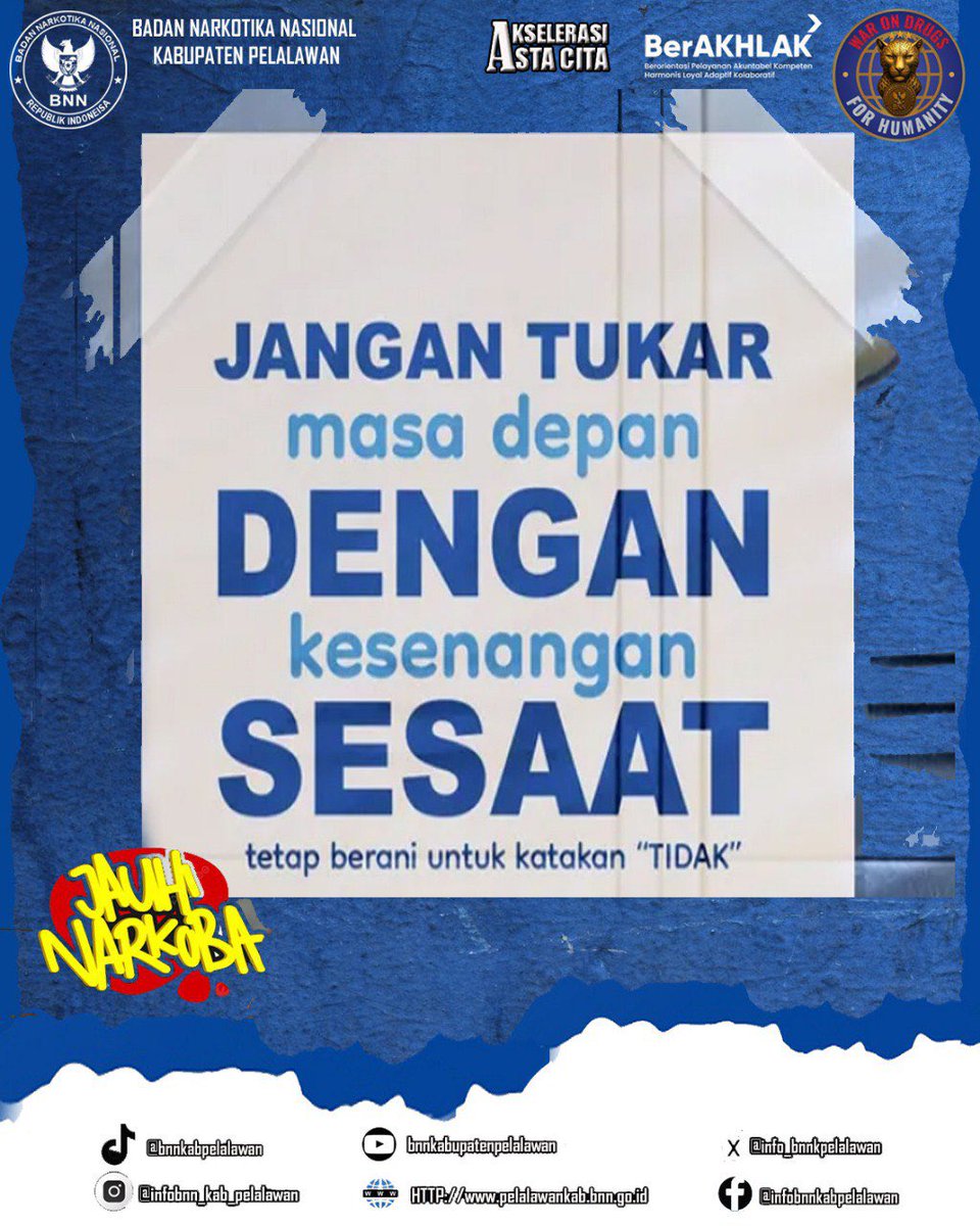 info_bnnkpllwn's tweet image. Jangan tukar masa depan dengan kesenangan sesaat. Jauhi Narkoba!

#WarOnDrugsForHumanity
#indonesiabersinar
#bnnkpelalawan