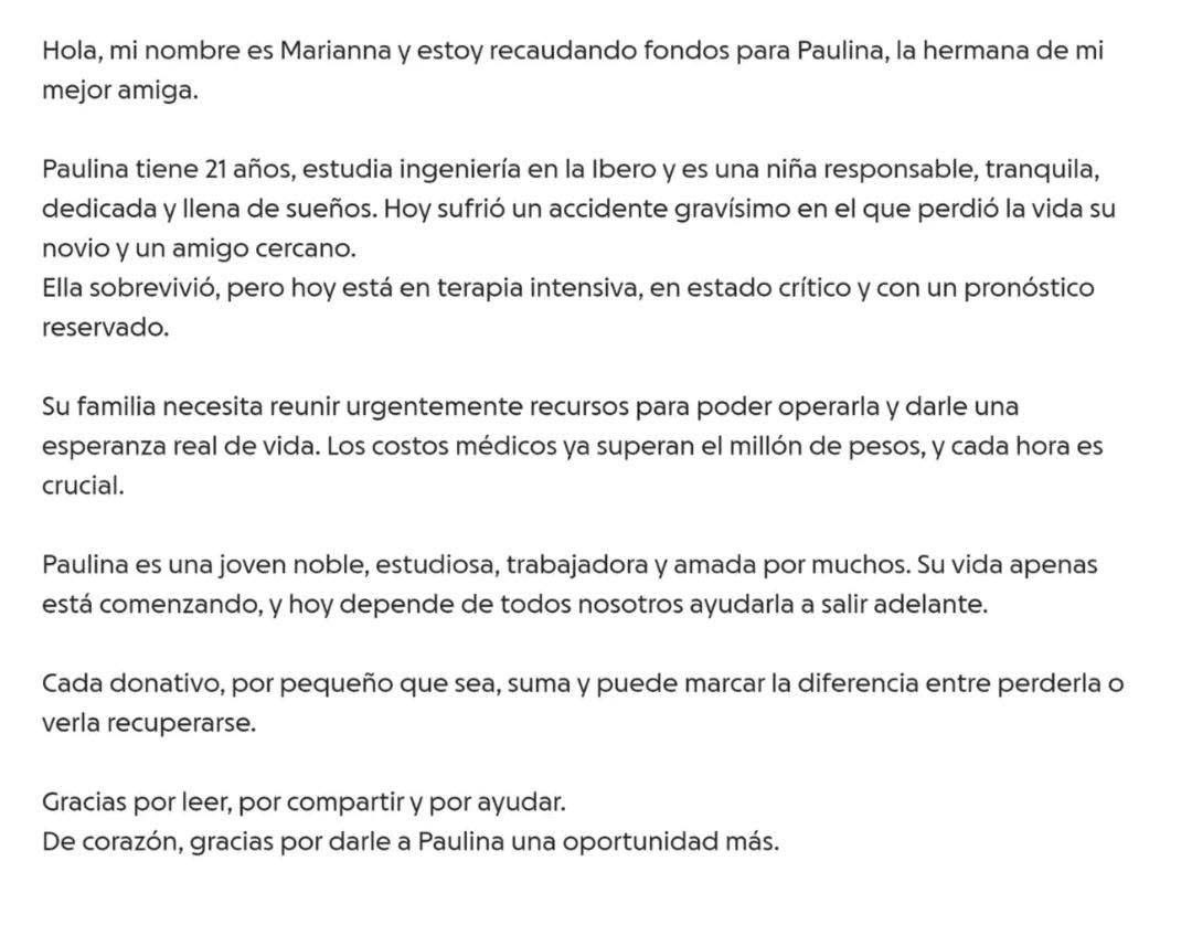 janethleontv's tweet image. El #accidente de la Vía Atlixcáyotl ha reclamado una segunda víctima, César Emilio, de 25 años, falleció en el hospital debido a sus graves lesiones.

Paulina, de 21 años, es la única sobreviviente del #choque, su familia y amigos han pedido apoyo a través de las #RedesSociales,