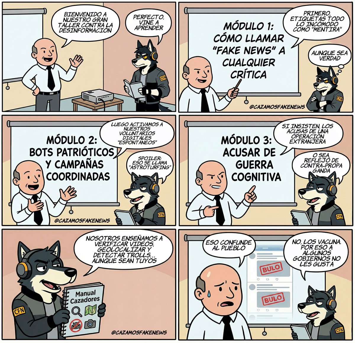 cazamosfakenews's tweet image. #ManualCazadores | La desinformación no se combate con miedo y propaganda, sino con técnicas y herramientas concretas

Ahora aparecen por todos lados expertos y funcionarios hablando sobre &quot;guerra cognitiva” y “operaciones psicológicas”. Aunque preparan discursos de una hora…