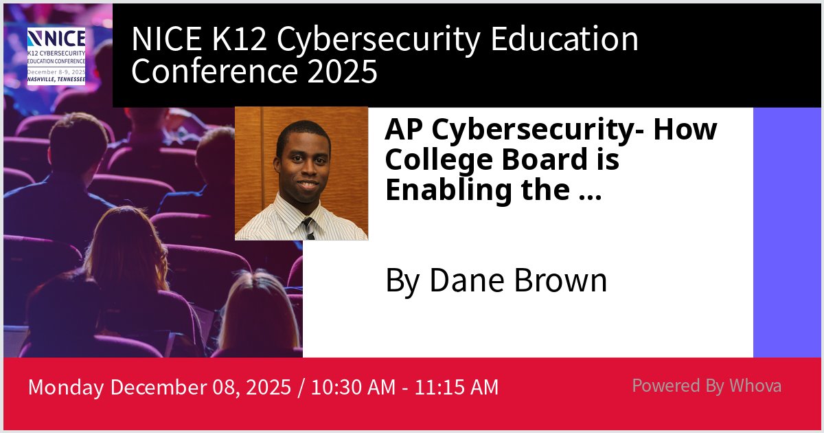Giving a talk at NICE K12 #Cybersecurity Education Conference 2025 on AP Cybersecurity- How <a href="/CollegeBoard/">College Board</a> is Enabling the Development of a New Generation of Cyber Experts. Hoping for a great turnout!