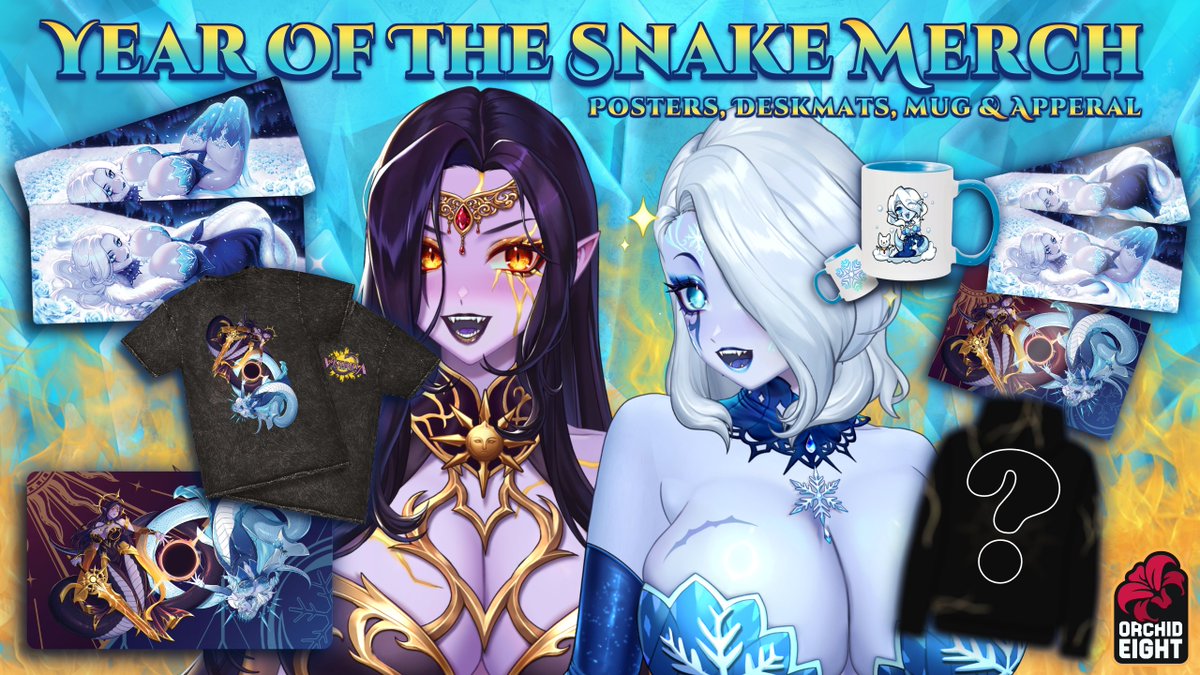 The Year of the Snake Shattered Sun x Frozen Empress merch drop is here!

Thanks again to <a href="/Orchid8Merch/">O8</a> for once again making some really cool stuff for my community!

Get yours now at shop.orchideight.com/collections/ve… !