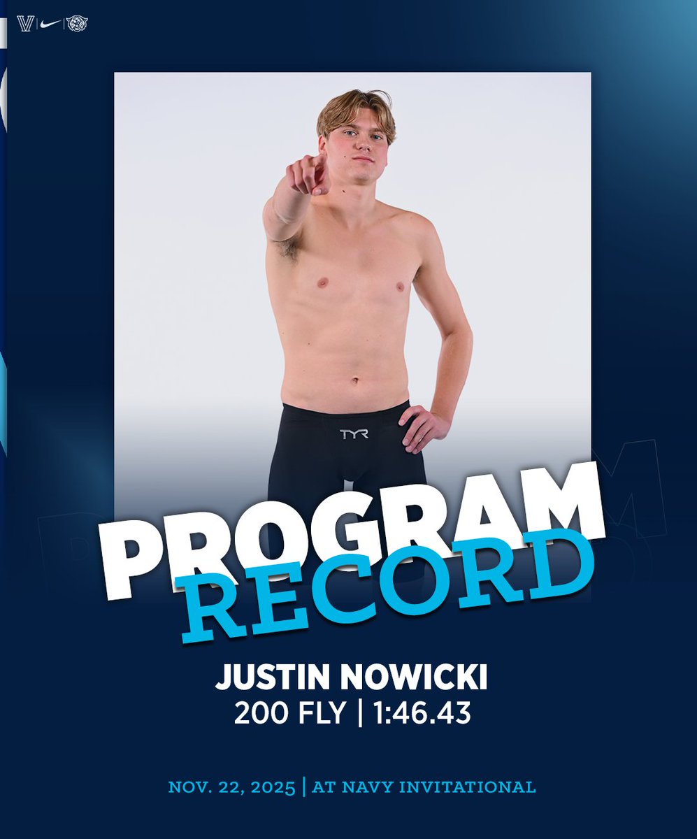 ANOTHER. RECORD. BROKEN. ‼️ 

Justin Nowicki has set a new Villanova record with a 1:46.43 swim in the 200 Fly!

#GoNova | #TeamFirst