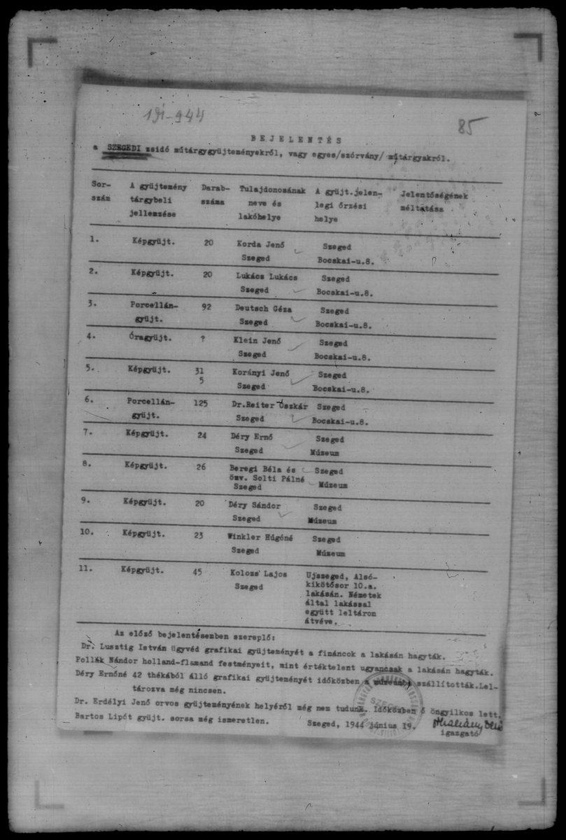 ArtRecoveryInit's tweet image. 🕯️🖼️The Families, the Stolen Art, and the 1944 Files That Still Demand Justice (Szeged, Part III)

With this post we reach the last pages of the 101-page Szeged dossier—Reel 144, slides 13–32—the closing reports that spell out which Jewish families lost which collections, where…