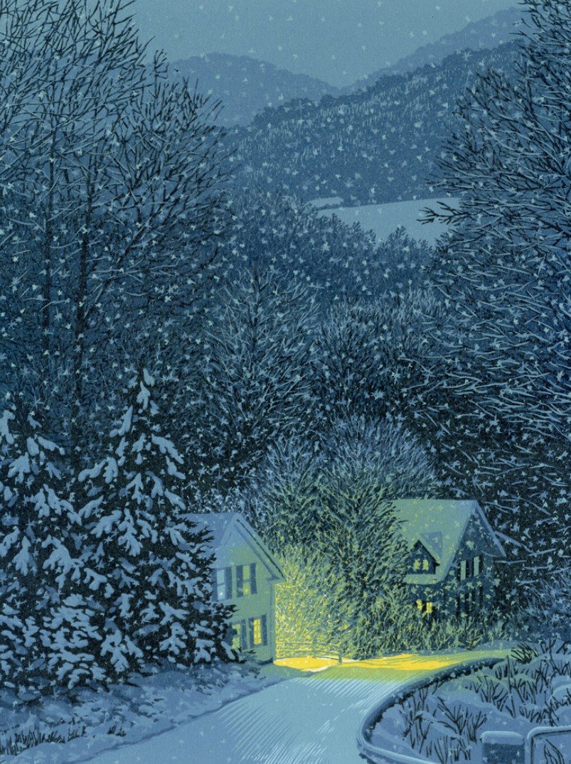 Nightfall Snowfall 
linocut by William H. Hays
