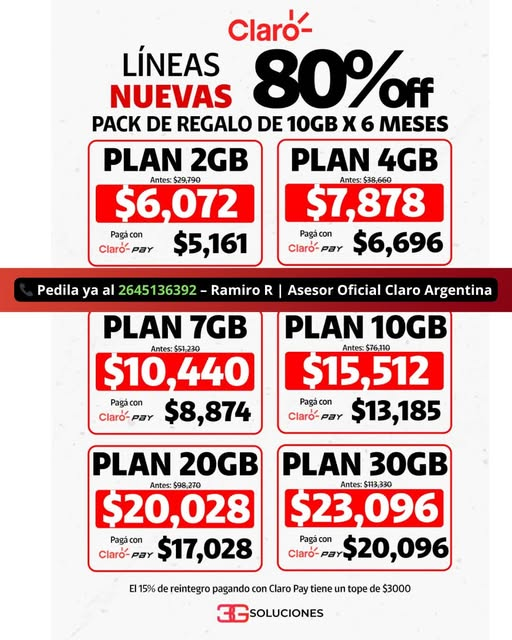 AsesorRamiroArg's tweet photo. 📷 ¡ACTIVÁ TU NUEVA LÍNEA CLARO Y AHORRÁ HASTA UN 80% OFF! 📷
Si estás buscando una línea nueva, esta promo es para vos 📷
📷 BENEFICIOS EXCLUSIVOS:
📷 Descuento del 80% en todos los planes
📷 ¡Pack de regalo de 10 GB por 6 meses!
📷 15% de reintegro pagando con Claro Pay https://t.co/pv8Bdxvb86