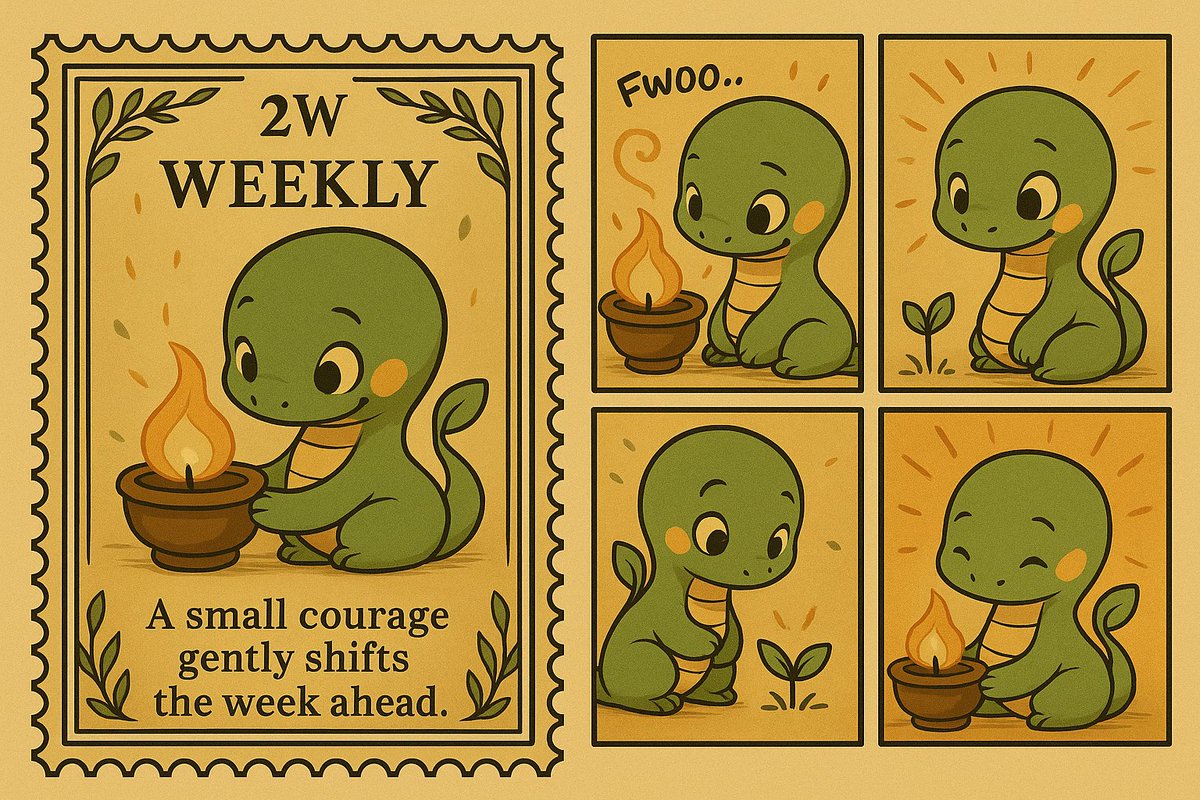 quietn0te's tweet photo. “A small courage gently shifts the week ahead.”
“작은 용기가 이 한 주를 부드럽게 바꾼다.”

#2W #WeeklyStamp #SmallCourage #SoftShift
#StampUniverse #Ssani https://t.co/dQXh2Ky6ra