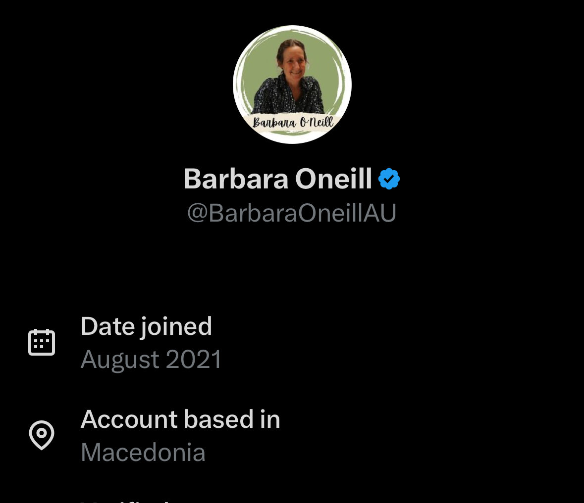 We did warn you this account isn’t her.

Macedonia 😭 <a href="/BarbaraOneillAU/">Barbara Oneill</a>