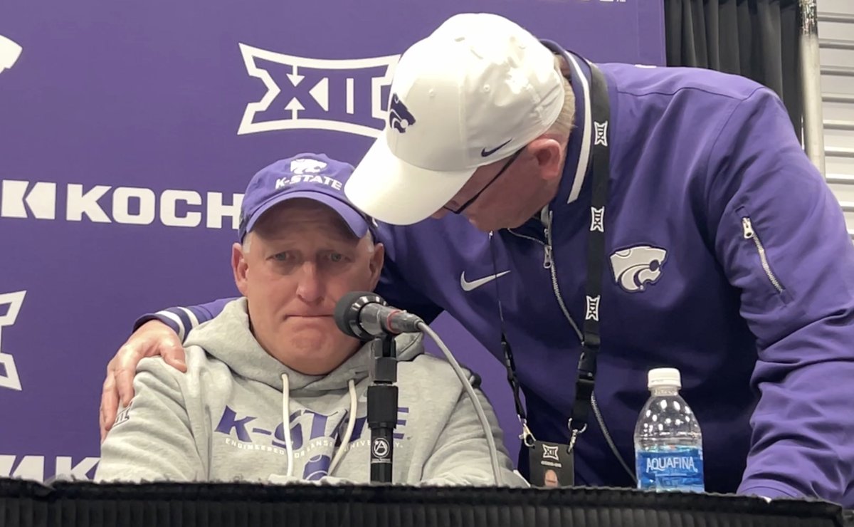 RyanGilbert_'s tweet image. AD Gene Taylor with an emotional Chris Klieman following Kansas State's loss to Utah