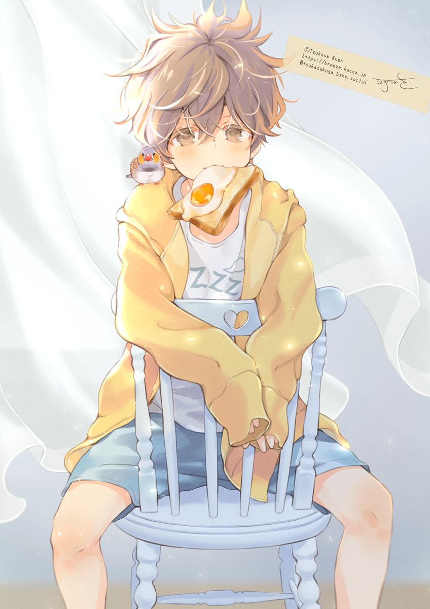 寝ぐせボーイ🍳
自分史上もっとも白くてぼんやりした絵が完成しました😆
見てるとだんだん眠くな～る💤