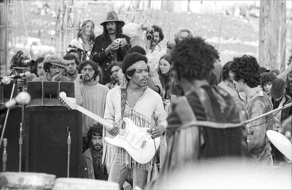 Jimi Hendrix at Woodstock, 1969. Photo by Henry Diltz. Hendrix was the final act and began his two-hour set at approximately 9:00 a.m. on Monday morning, August 18, due to various weather and technical delays. By the time Hendrix took the stage, the crowd had dwindled