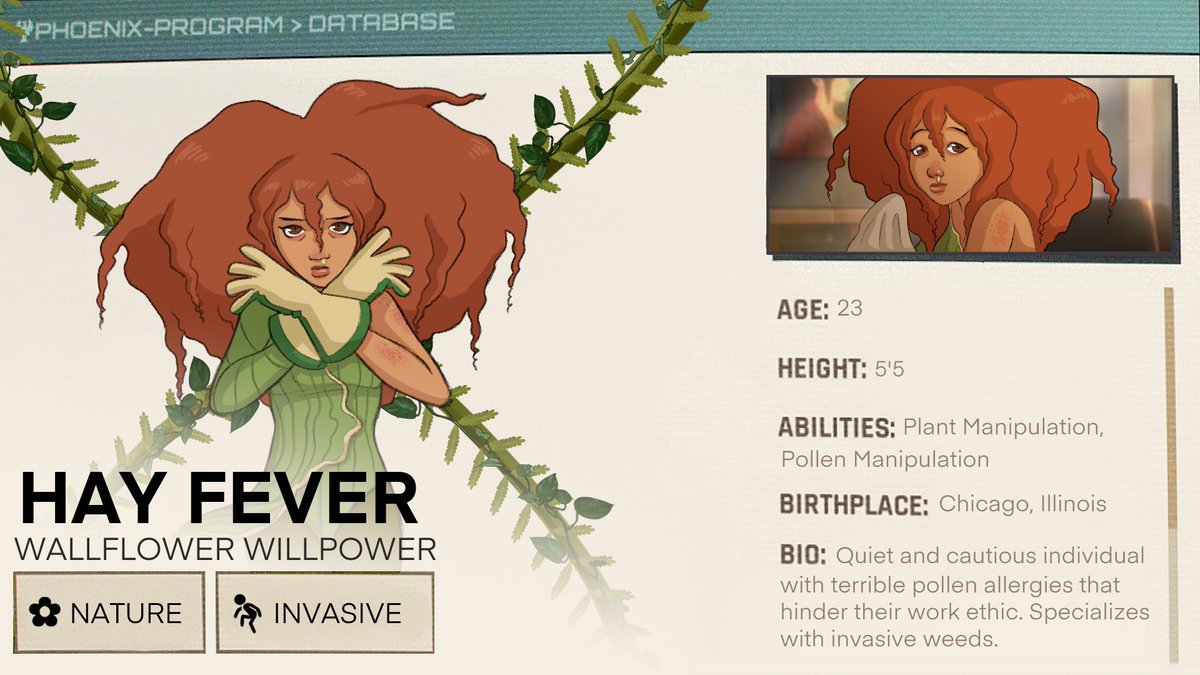 snoffart_'s tweet image. YAYY my #DispatchOC Hay Fever (she/they), I finally got around finalizing her design and making a profile for them