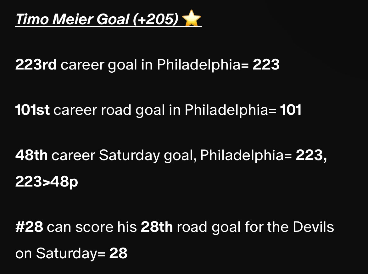 223rd goal finally hits vs Philadelphia= 223 😈 

TIMO MEIER GOAL✅ +205

#gematria #nhl #njdevils