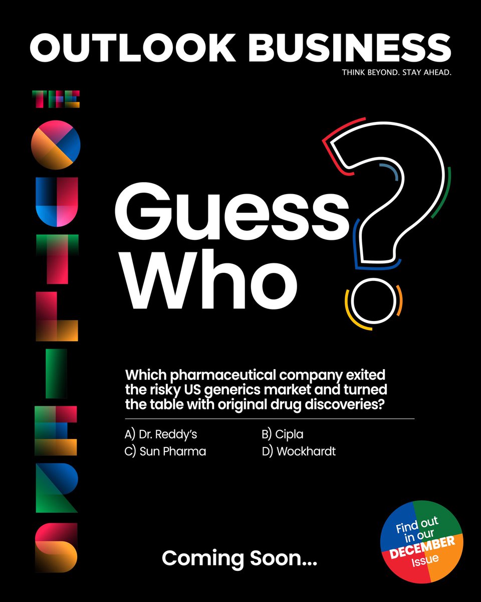 outlookbusiness's tweet image. 🚨 Poll Alert. Share your guess. 

Which drugmaker exited US generics and pivoted to original molecule discovery?

#BusinessQuiz #PollTime #GuessTheBrand

Share with your friends to test their knowledge.

Find out more in our DECEMBER issue.

@Cipla_Global @SunPharma_Live
