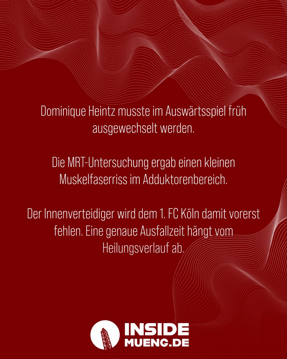 🚨 | Dominique Heintz fällt aus!
Der FC bestätigt: kleiner Muskelfaserriss im Adduktorenbereich.

Ausfallzeit noch offen - Heilungsverlauf entscheidet.

#effzeh #fckoeln #Bundesliga