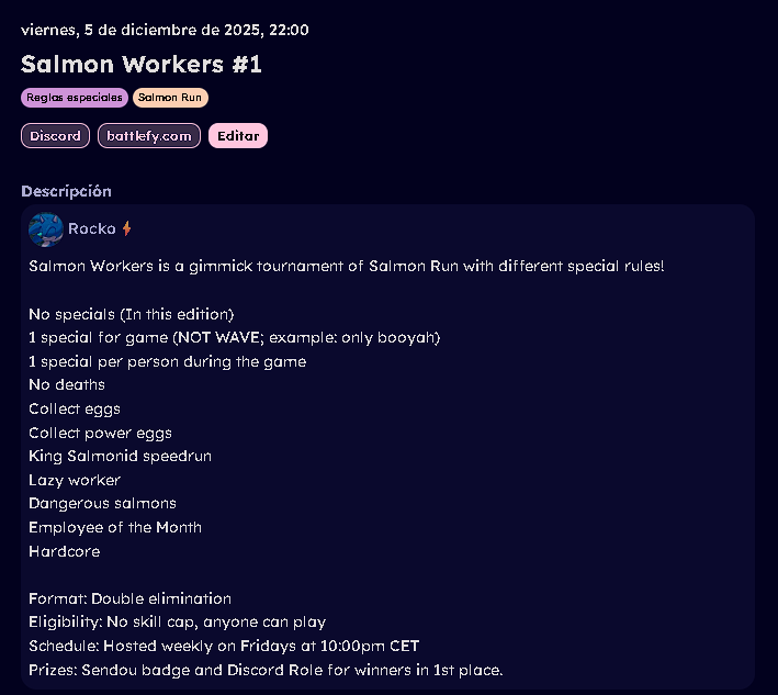 Rocko_spl's tweet image. After many months, I can finally announce it... I've created my own Salmon Run tournament with @Pablitodmd !
So we invite you all to come and enjoy this tournament with special rules! :D
You can sign-up here: sendou.ink/calendar/4977