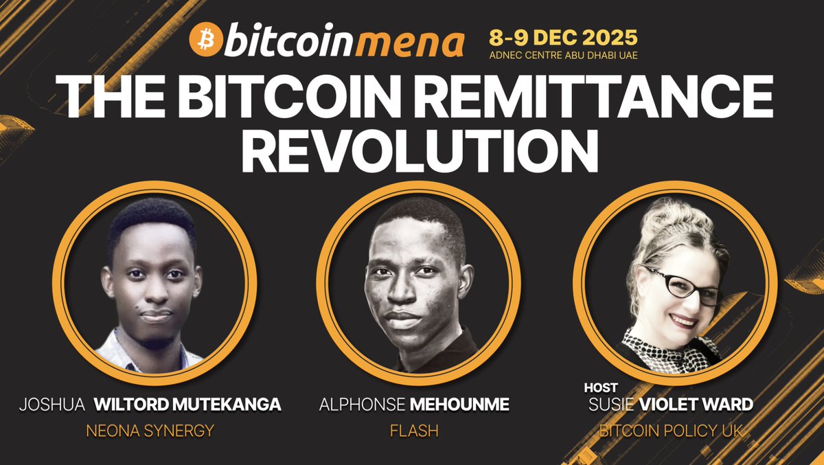 The Bitcoin Remittance Revolution is here!

Looking forward to hosting this panel at Bitcoin MENA with two builders bringing real Bitcoin payment and remittance solutions into practice.

With Joshua Wiltord Mutekanga from Neona Synergy and Alphonse Mehoumne from Flash.

Date: 09