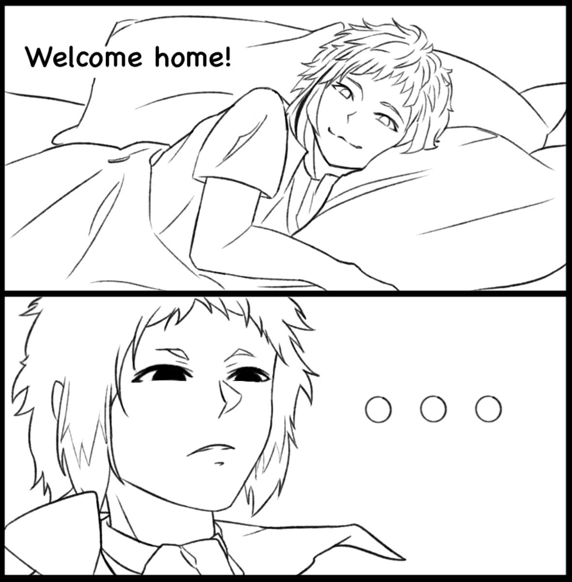 Tealeaf_Master's tweet image. #sskkweek2025 Day 6: Jealousy! That pillow had it coming. Atsushi cuddles are reserved for one person only    

#sskk
