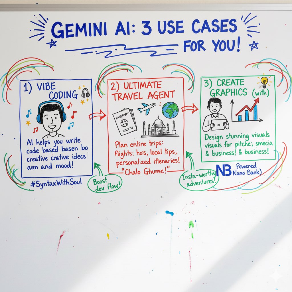 milindkhandekar's tweet image. Gemini 3 से क्या कर सकते हैं?

मैंने Gemini से तीन काम किए 

• इस पोस्ट में लगा ग्राफिक्स बनाया 
• करोड़पति बनने का Calculator 
• ट्रैवल प्लान जहाँ सिर्फ पेमेंट बाक़ी 

आप भी कर सकते हैं 🧵