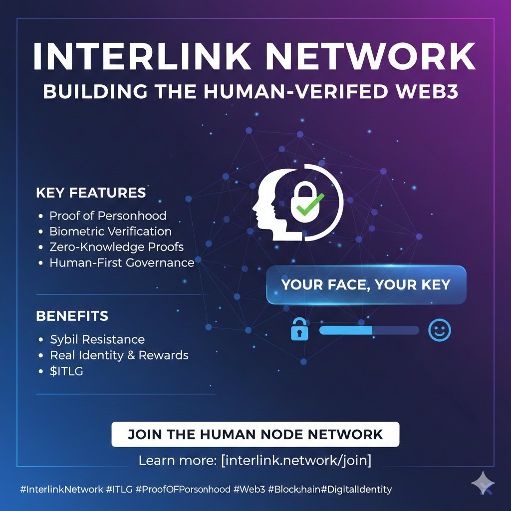 CharudathaR's tweet photo. Introducing Interlink Network! We're building the world's largest human-verified network powered by Proof of Personhood consensus.
Zero-Knowledge Proofs for secure, private, and authentic digital identity.
✅ Real Identity, Real Rewards ($ITLG)
#interlink #itlg #itl #ITLX https://t.co/Wu47AWYSco