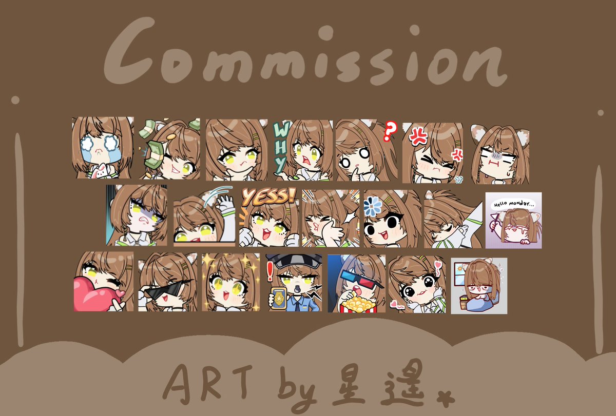 忘記把之前畫的委託發出來了
今天一起發佈⭐
現在新的貼圖模特募集中喔（來當模特的孩子有半價優惠！！
舊的模板一樣是200一張喔！
有需要貼圖的孩子請用錢錢把我砸暈👍
