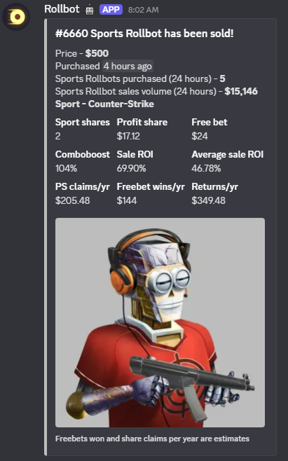 YappyRB's tweet image. Won one of the 16 Counter-Strike sportsbots given away by @rollbit? 🤔

DYOR before selling for too little! 🚨

These bots may be more valuable then you may think! Recently, the winner of Sportsbot #6660 (@roachhgg) sold his bot for $500. 

This of course is way below what the…