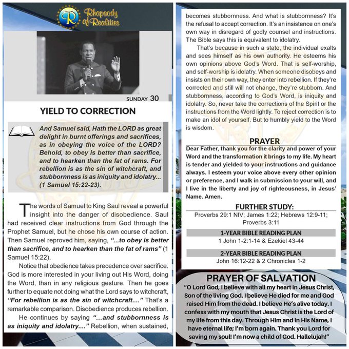 emmygreatmusic's tweet photo. Yield To Correction
Rhapsody of Realities

#ror_mandate #ceibz1  #ReadRhapsodyEveryday https://t.co/BSCf1fvd1g