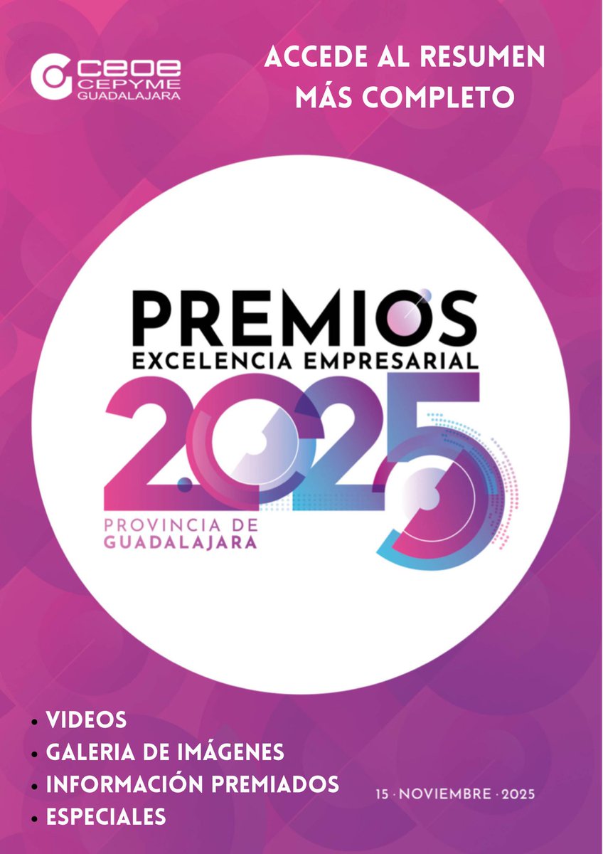 👉 Revive nuestros 𝗣𝗿𝗲𝗺𝗶𝗼𝘀 𝗘𝘅𝗰𝗲𝗹𝗲𝗻𝗰𝗶𝗮 𝗘𝗺𝗽𝗿𝗲𝘀𝗮𝗿𝗶𝗮𝗹 𝟮𝟬𝟮𝟱 y accede a todo el contenido vídeos, galería de imágenes y especiales.

𝗔𝗰𝗰𝗲𝗱𝗲 𝗮𝗾𝘂𝗶́: ceoeguadalajara.es/premios/premio…