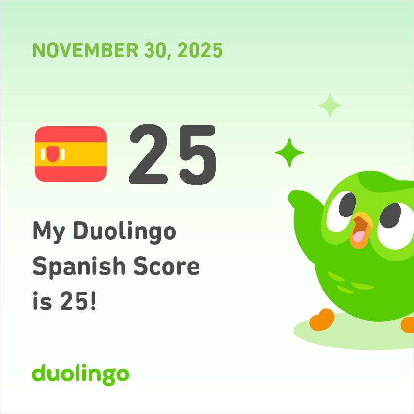 bluestbluest's tweet photo. My Duolingo Spanish Score is 25!

凄くゆっくりだけど進めてるよ...🐌 https://t.co/8zq6JtrZZK