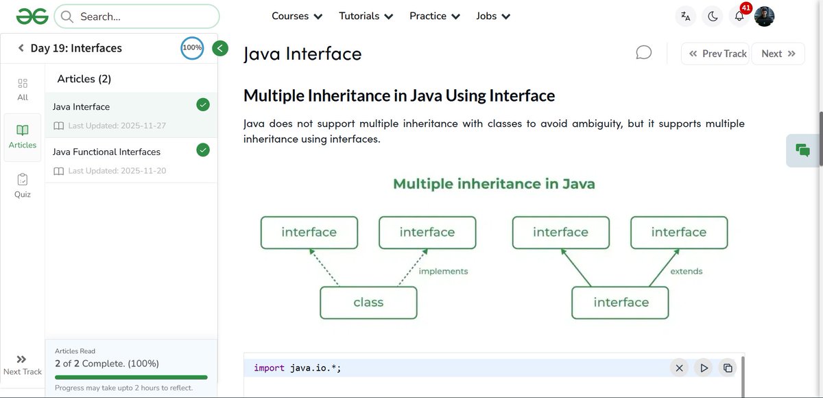 amanhaidry's tweet image. #Java from @geeksforgeeks 🚀
✅Interface
✅Functional Interface
✅Nested Interface
✅Marker Interface
✅Comparator Interface

#365DaysOfCode #JavaDev #GeeksforGeeks #gfg #nationskillup #skillupwithgfg #365DaysOfCoding