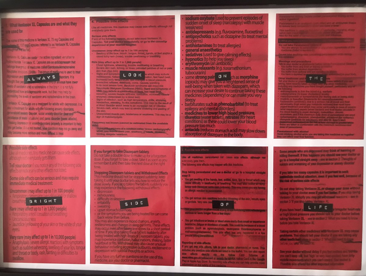 Danwhite1972's tweet image. I’m a neurodivergent artist/carer who paints with abstract brain, fingers &amp;amp; disobedient brushes in a carers small window of free time.

Everything created is named after the first thing that comes to mind.

”ALOTBSOL”

Anti-depressant literature collage. 
#MentalHealthMatters