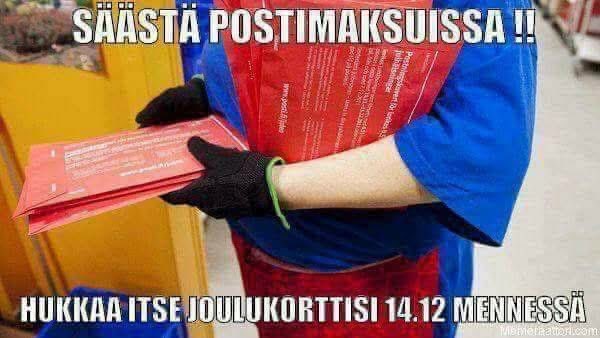Monenlaisia säästövinkkejä on tarjolla näin joulun alla ja black fridayn -aikoihin.

Tämä saa hymyn käymään kasvoilla ainakin minulla.

#Posti #Joulukortti #Säästövinkki