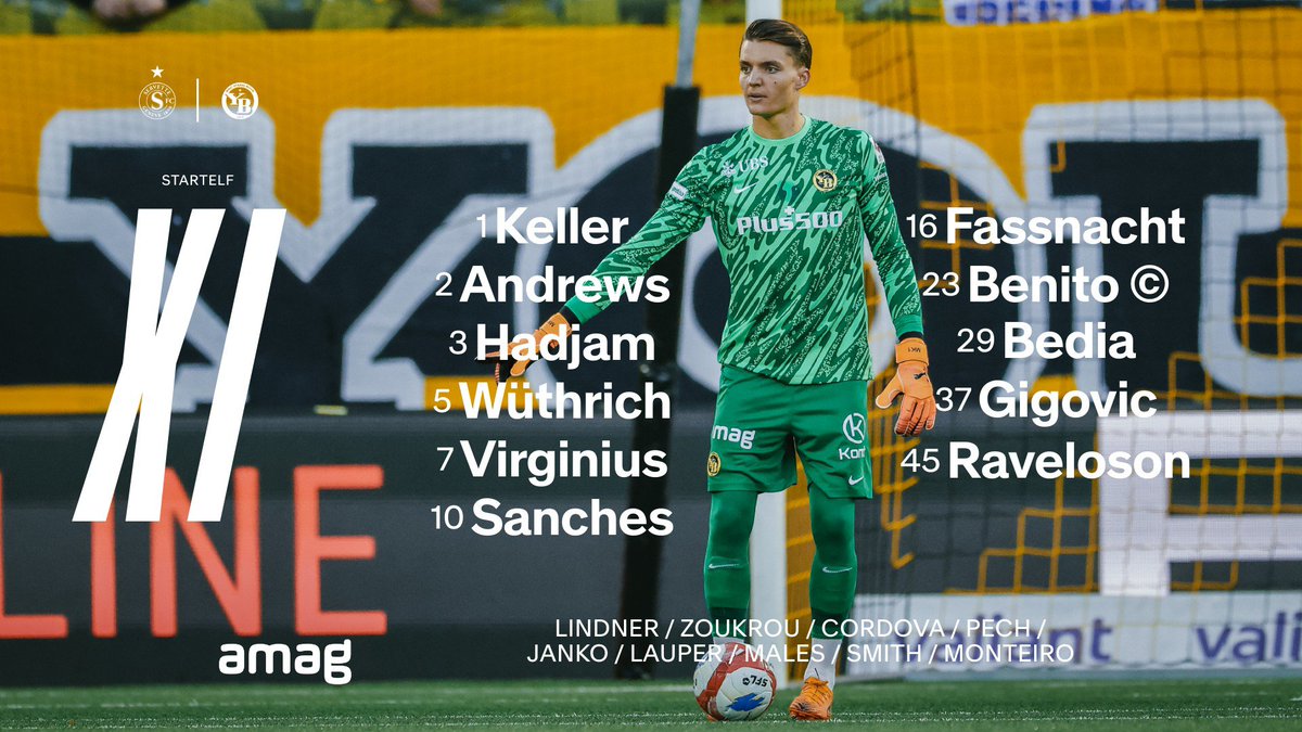 BSC_YB's tweet photo. 📋 𝐔𝐧𝐬𝐞𝐫𝐞 𝐒𝐭𝐚𝐫𝐭𝐞𝐥𝐟 𝐢𝐧 𝐆𝐞𝐧𝐟

YB ohne Fernandes, Colley, Conte, Seiler (verletzt), Tsimba, Lüthi, Mambwa und Marzino (nicht im Aufgebot).

#bscyb #ybforever #sfcyb https://t.co/0SGLl2nA6m