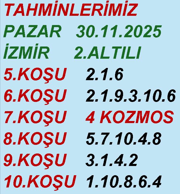 ELMASDEDEM34's tweet photo. 30.11.2025 İzmir 2.altılımız gördüğünüz tahminlerimiz şeklinde oluşmuştur herkese bol şanslar dilerim. https://t.co/lM86oW2eTD