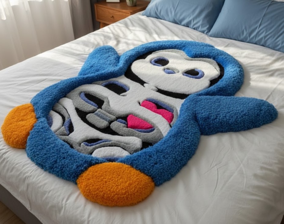 CheHubaStyle's tweet image. My new penguin carpet has officially taken over my bed. I guess I sleep on floor now..